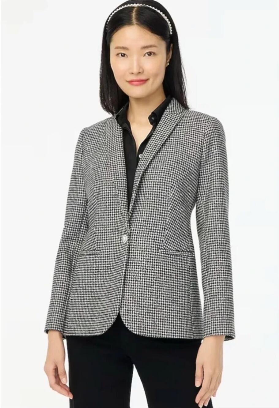 NWT J. Crew Sparkle Houndstooth One-Button Blazer Black White CD827 Size 6